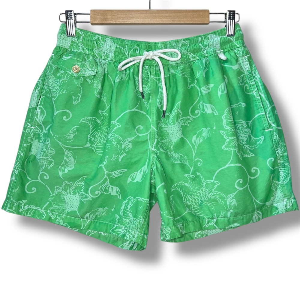 Polo Ralph Lauren Traveler Swim Shorts Green Floral Print Men's M Preppy Resort